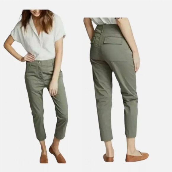 Theory Spring Cargo Casual Pants Twill Faded Army Green Crop High Rise Preppy